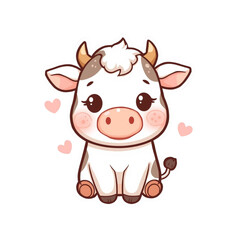 Fototapeta premium Cute Shy Cow Blushing Kawaii Cartoon Mascot Illustration