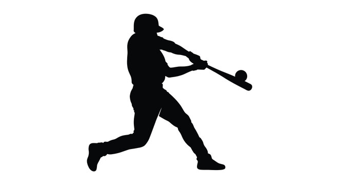 Baseball player swinging bat in dynamic pose black silhouette batter swing ball sport athlete game competition