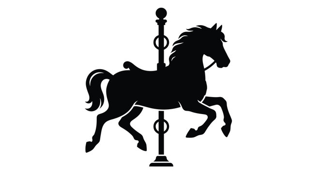 Carousel horse silhouette against a white background a black graphic depiction silhouette equine stallion mare foal