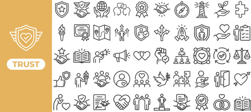 Privacy Encryption outline icon set. Featuring padlock, shield, password, secure server, and encryption key symbols. Editable stroke vector icons for data privacy and secure login.