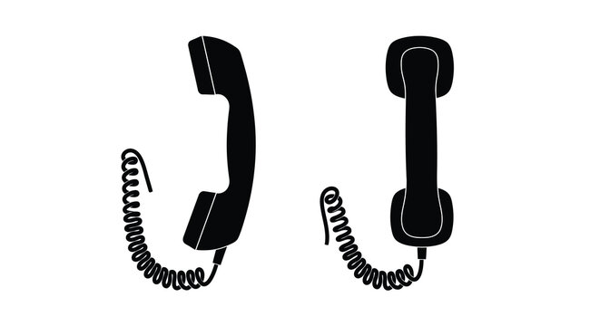 Two black telephone handsets with coiled cords a minimalist silhouette handset receiver phones telecom communication corded