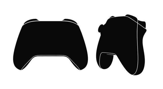 Two Xbox Game Controller Silhouettes Against A White Background Black And White Silhouette gamepad joystick handheld
