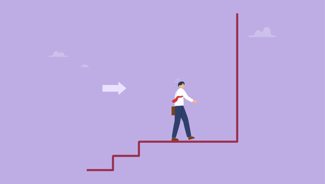 Business dead end or big mistake and wrong decision concept. Businessman standing in the dead end of work and career.