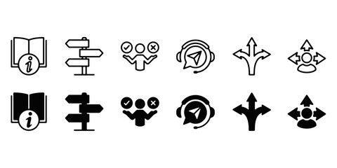 Guidance Thin Line Icon Set. Navigation, Direction Signs, Information, Help and Customer Support Vector Illustration. © Mmd
