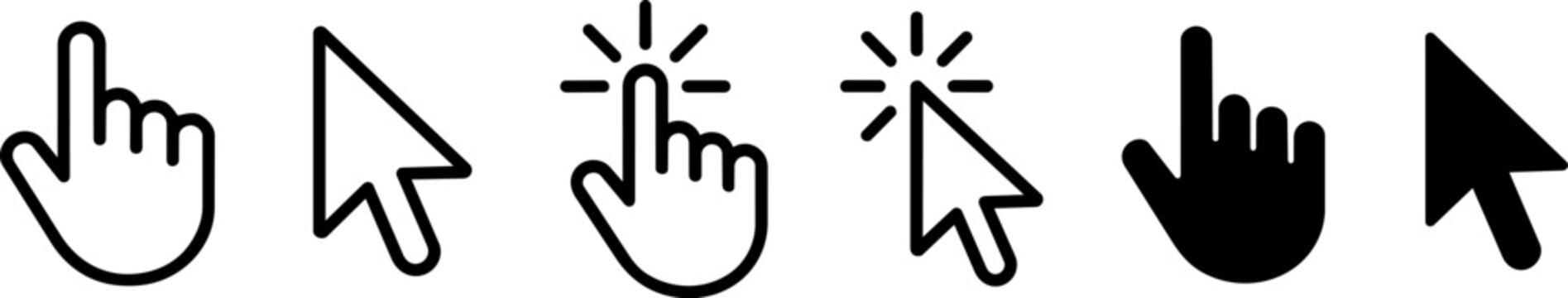 Mouse Cursor and Click Icons Set &ndash; Pointer, Hand Cursor, Click Action, and Navigation Symbols Collection