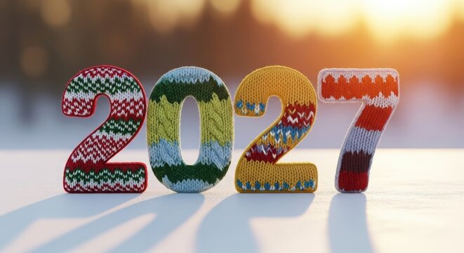 Colorful knitted numbers 2027 in festive design