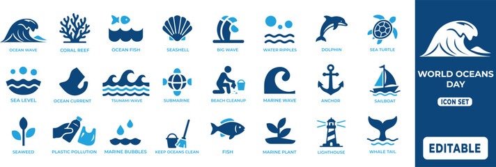 World Oceans Day Marine Conservation Icon Collection © Artist.Habib