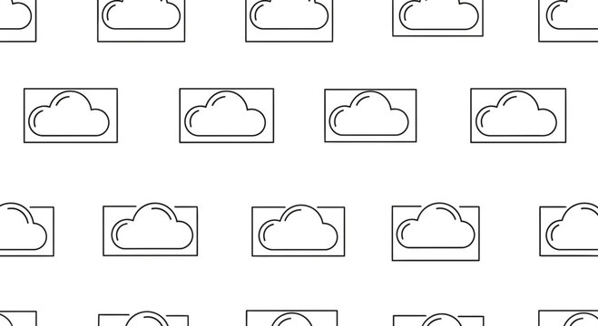 Seamless Cloud Pattern: Digital Technology, Data Storage, and Network Icons
