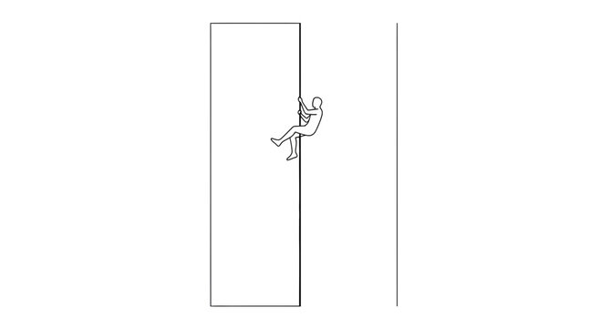 Silhouette of a person rappelling down a tall building, minimalist style