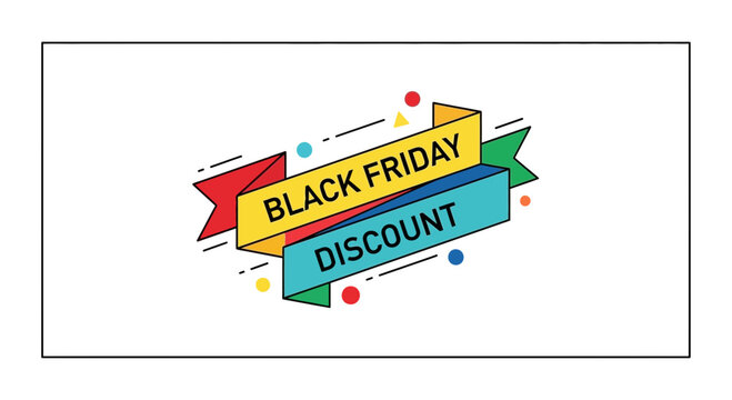 Black Friday Discount Ribbon Banner with Colorful Dots and Dashes