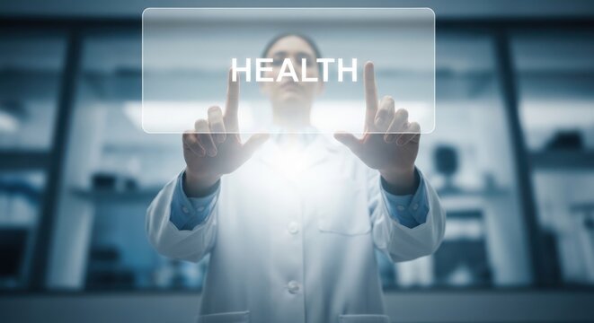 Doctor touching health screen in lab