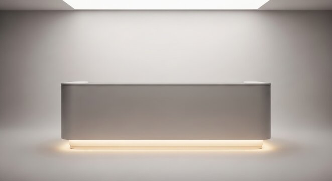 Smooth matte white reception console with subtle integrated lighting
