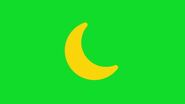 Animated crescent moon icon with smooth reveal, bounce, shake, and exit motion on green background. Modern motion graphic suitable for sleep mode, night mode, bedtime applications, wellness interfaces