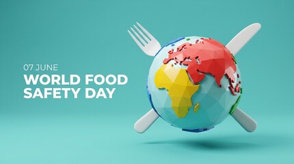 Naklejka premium World food safety day concept with a globe and cutlery on a blue background