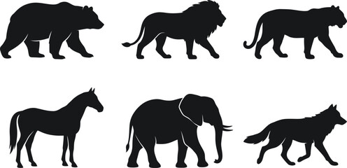 Obraz premium Animal Silhouettes Bear Lion Tiger Horse Elephant And Wolf