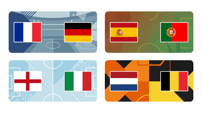 Set of six international flags representing france germany spain portugal