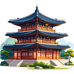 Obraz premium Traditional Chinese temple with ornate architecture and colorful roofs.