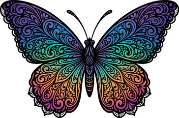 Colorful butterfly vector illustration with ornate wing patterns on white background © MdHamid