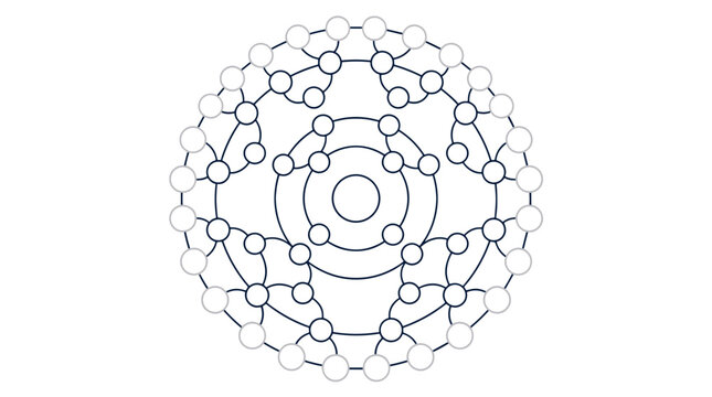 Abstract geometric circular pattern with interconnected lines and nodes