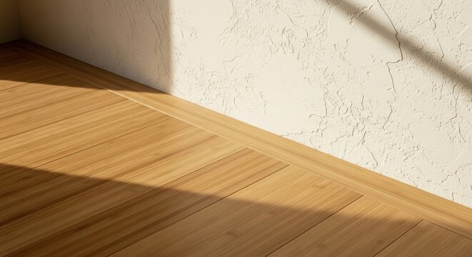 Warm Light Falling on Natural Bamboo Wood Flooring With Textured Wall