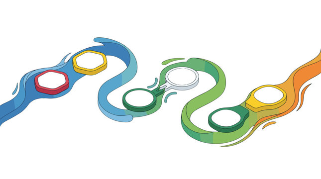 Colorful swimming goggles arranged in a line