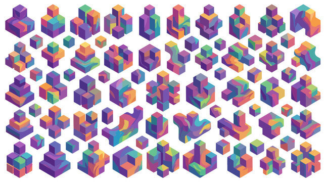 Colorful isometric cubes pattern with vibrant geometric shapes