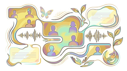 Naklejka premium Abstract digital communication network with interconnected chat bubbles