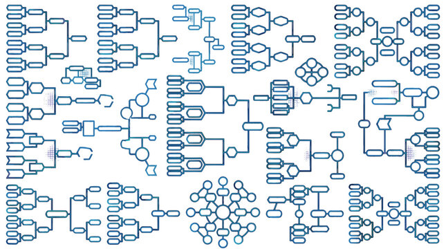 Collection of interconnected blue circuit symbols and electronic components