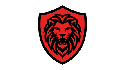 Obraz premium Fierce Lion Head Emblem on Red Shield, Tribal Style, Vector Graphic, Symbol of Strength