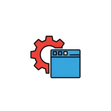 Technology - Web Browser Window with Red Gear Cog Settings Icon Flat Design Digital Configuration Concept