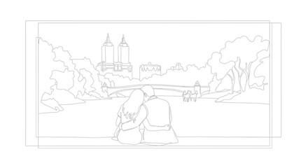 Obraz premium Couple Embraces in Central Park with Iconic Skyline View