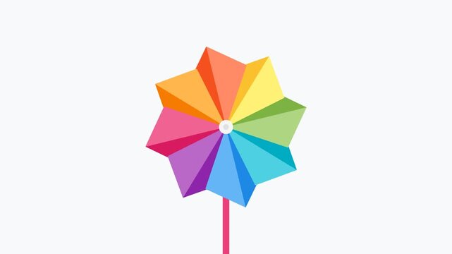 Seamless looping animation of a eightblade paper pinwheel toy spinning dynamically in the wind.