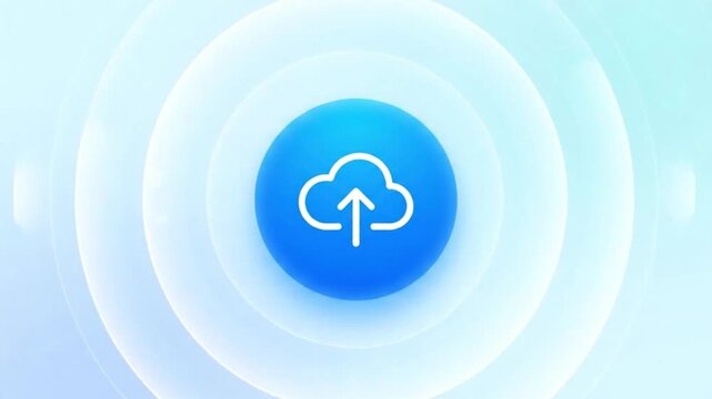 Blue cloud upload icon button with circular ripple effect