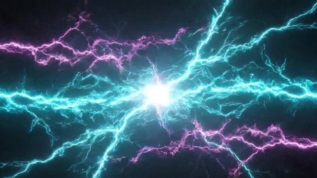 Abstract background with glowing blue and purple lightning bolts