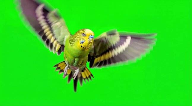 Video of one Budgerigar are flying on the green screen background