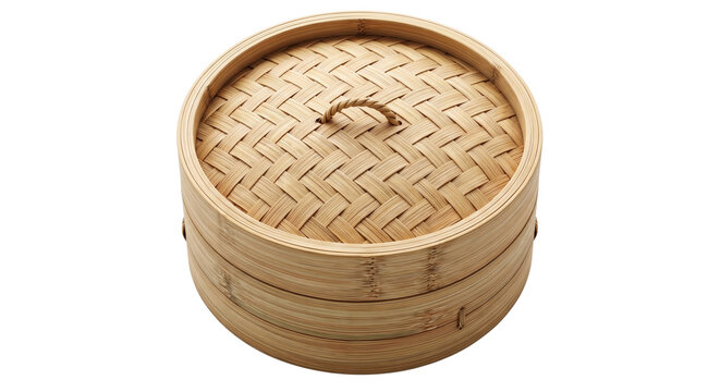 Closed traditional Asian bamboo steamer basket
