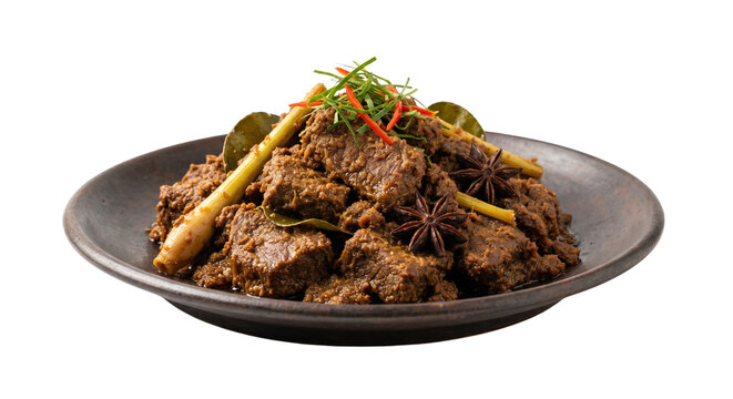Indonesian beef rendang slow cooked in coconut milk and spices