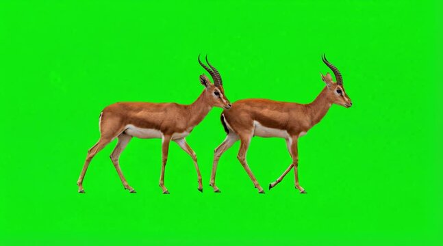 Video of two impala are walking on the green screen background