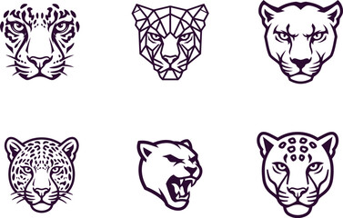 Obraz premium Collection of big cat head illustrations in various styles and expressions