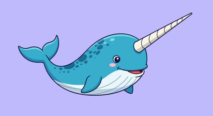 Cute cartoon narwhal with tusk, isolated on a pastel background, graphic element © fitriyani