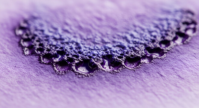 Abstract macro shot of a purple textured surface with water droplets