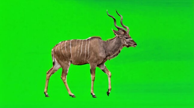 Video of one Kudu bull are walking on the green screen background