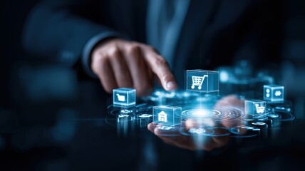 Fototapeta premium Businessperson interacts with holographic e commerce interface using gestures
