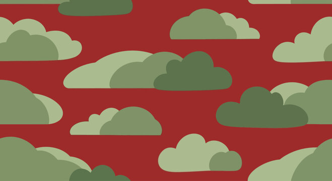 Flat design cloud pattern with repeating elements and red background