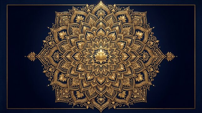 Luxury floral mandala design with gold patterns on dark background