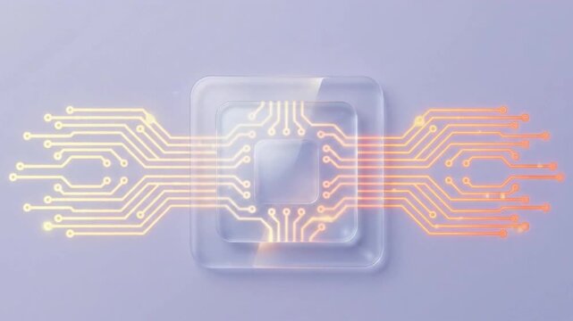Digital microchip processor with glowing circuit lines
