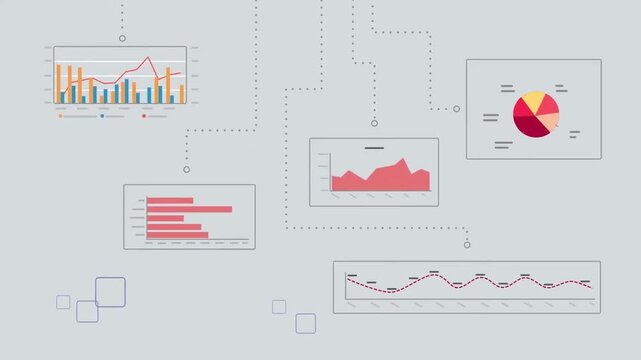 Animated Business Infographics and Flowchart Displaying Financial Growth Data