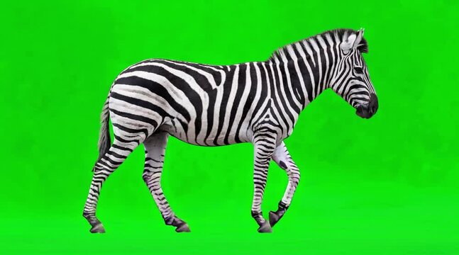 Video of one zebra are walking on the green screen background