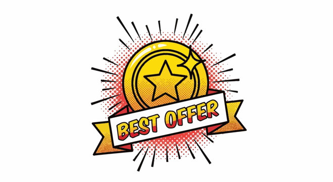 Best Offer Comic Style Badge with Star and Rays - Sale Promotion