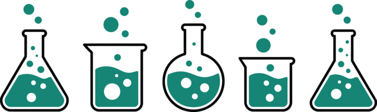laboratory glassware icons beaker flask erlenmeyer round bottom set art